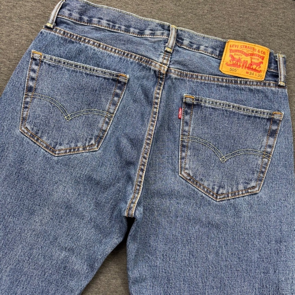 Levis 505 Jeans Mens W34 L30 Blue Straight Leg Classic Regular 100% Cotton Denim